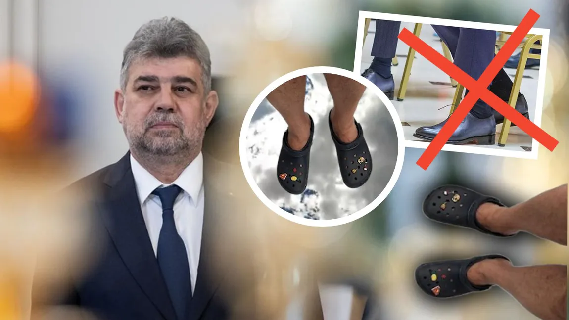 EXCLUSIV Marcel Ciolacu poartă papuci Crocs accesorizați, nu pantofi de fițe Louboutin cu talpă roșie: „Bareta am pus-o în față. Cu ăia merg”