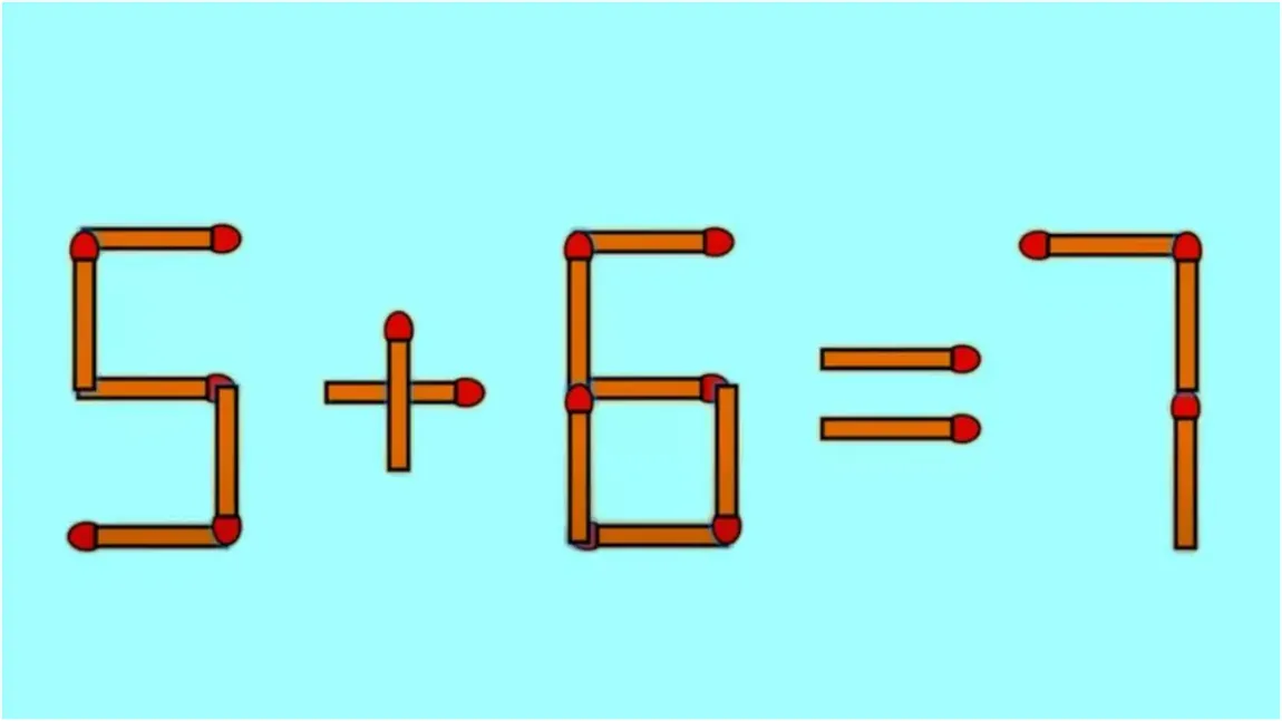 Test IQ. Corectați 5+6=7, mutând un singur băț de chibrit. Doar mințile sclipitoare reușesc să găsească răspunsul corect