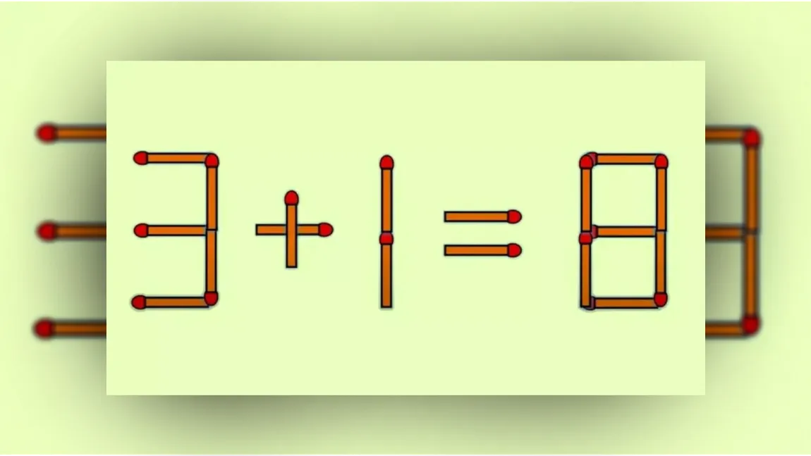 Test IQ cu bețe de chibrit. Corectează ecuația 3+1=8 dintr-o singură mutare, în doar câteva secunde