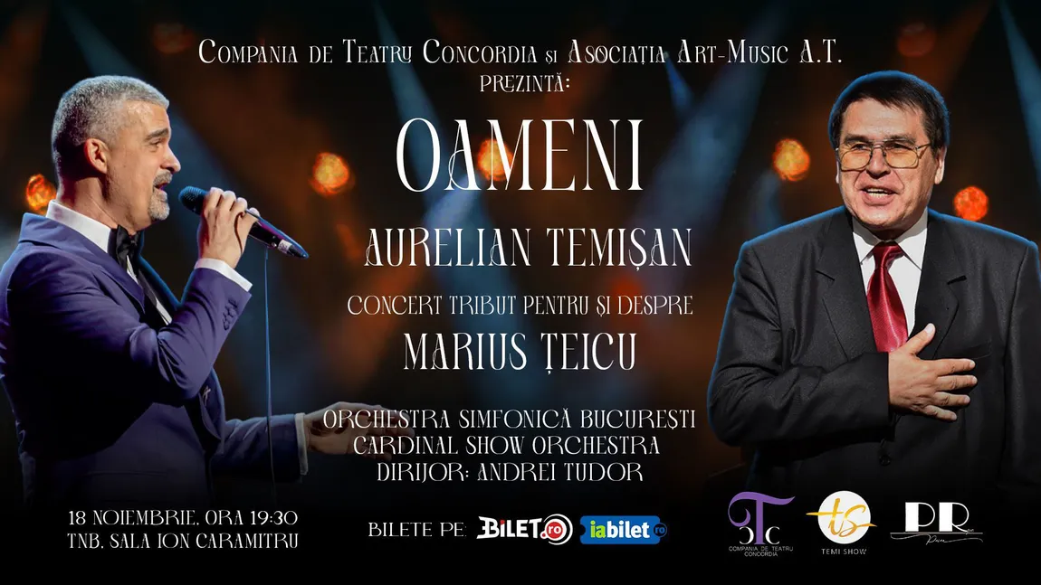 AURELIAN TEMIŞAN prezintă concertul „OAMENI” pe 18 Noiembrie la Sala Ion Caramitru a Teatrului Naţional din Bucureşti