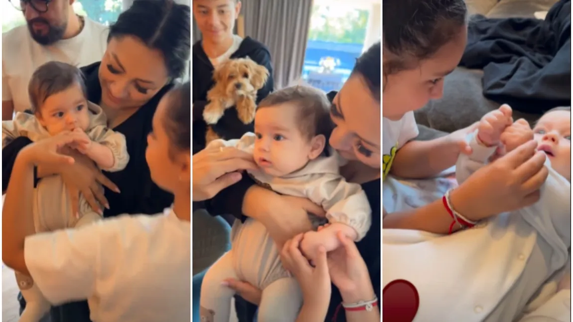 Vlăduța Lupău și-a dus bebelușul în vizită la nași. Imagini adorabile cu micuțul Isaia răsfățat de Andra și Măruță. Eva și David, topiți după bebe
