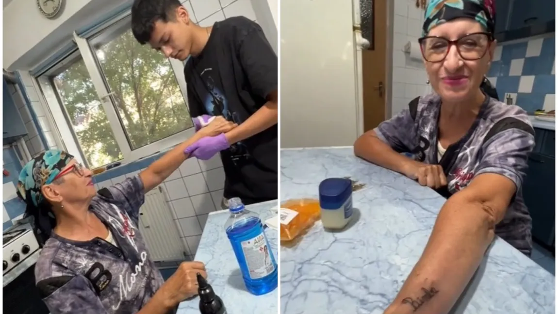 VIDEO Un tânăr din București și-a tatuat bunicii trecuți de 70 de ani. Imaginile au devenit virale pe Internet: 