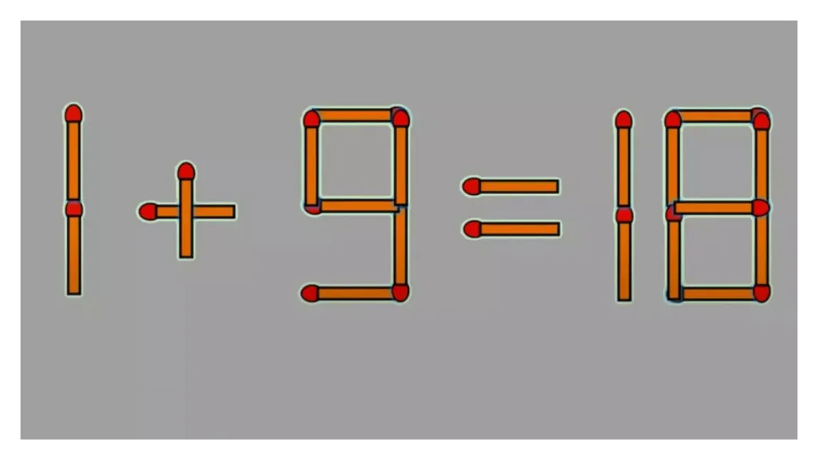 TEST IQ. Rezolvă ecuația 1 + 9 = 18, mutând un singur băț de chibrit. Doar mințile sclipitoare reușesc să găsească răspunsul corect în câteva secunde