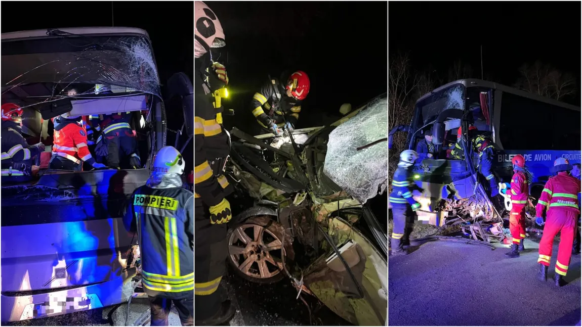 Accident grav în Alba! O mașină s-a izbit de un autocar, iar 7 oameni au fost răniți. A fost activat Planul Roșu de Intervenție