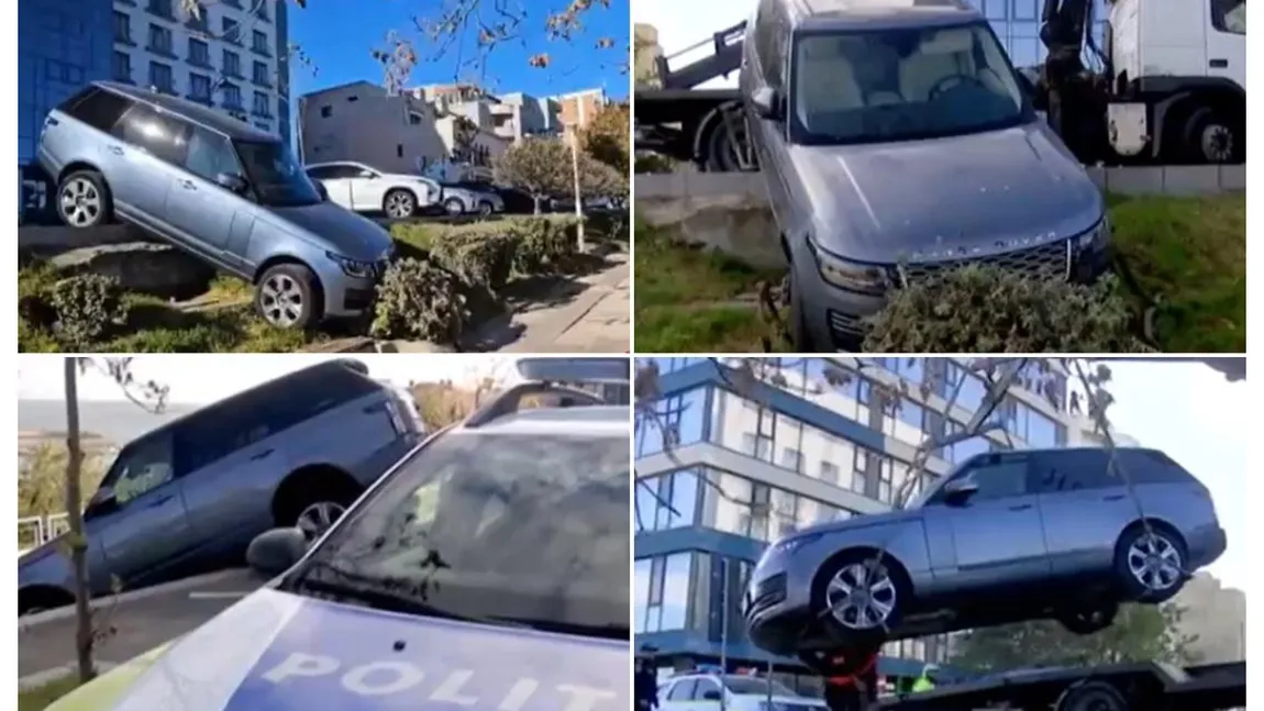 Gafa de proporții a unei șoferițe din Constanța. A vrut să parcheze dar a încurcat comenzile și a ajuns cu mașina peste bordura din fața unui hotel
