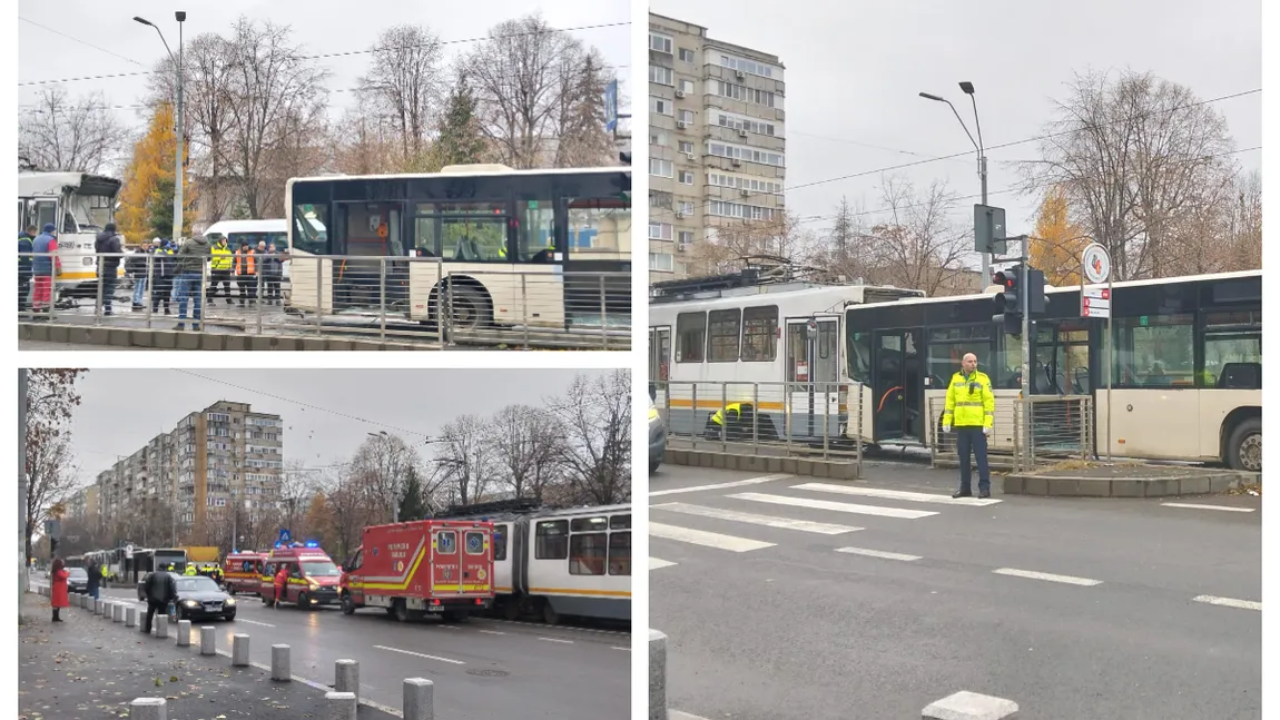 Accident grav în Capitală. Un tramvai și un autobuz s-au ciocnit