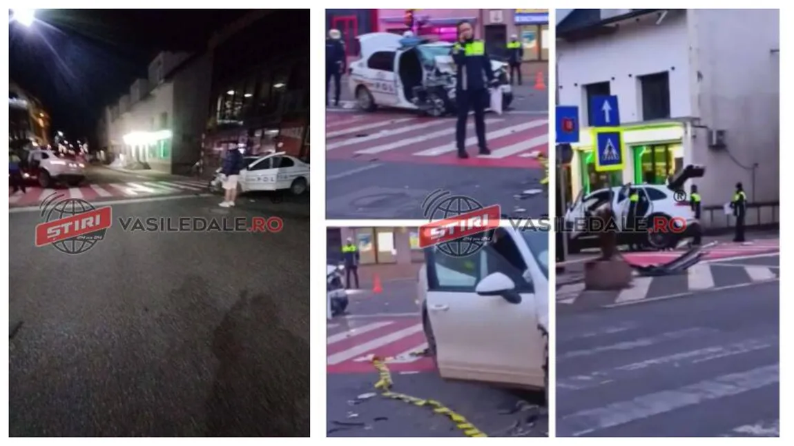 Mașină de Poliție spulberată de un Porsche. Trei polițiști au ajuns la spital în prima zi de Crăciun