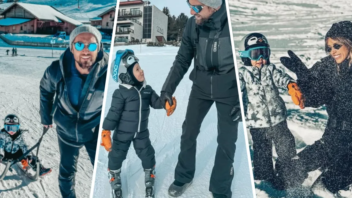 Dani Oţil, imagini adorabile cu Tiago pe pârtie. Micuţul cu ochii ca cerul deprinde tainele schiatului alături de părinţii săi: 