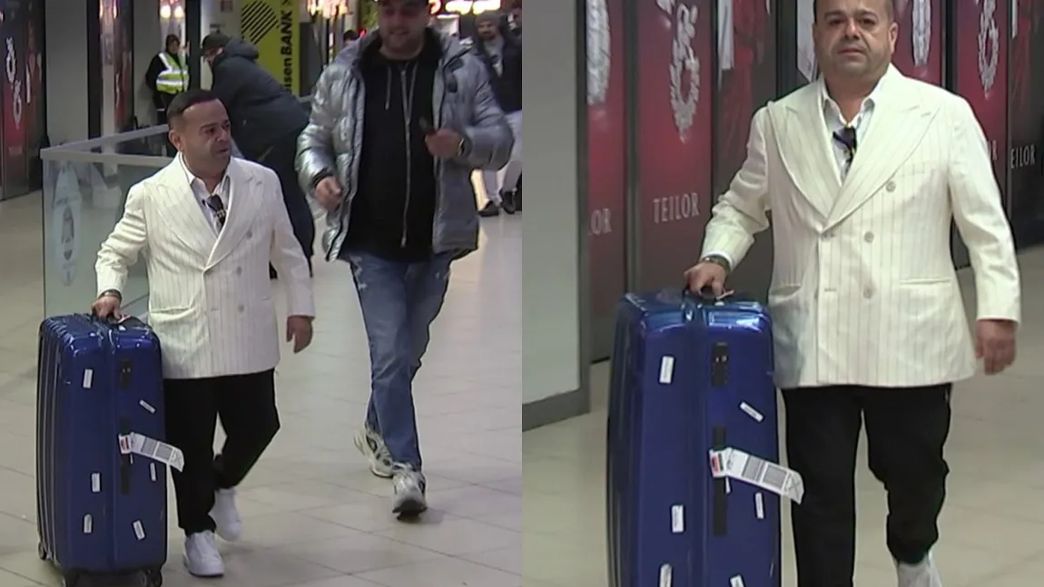 Cât de mic e Adrian Minune în realitate. Cu adidași cu talpă înaltă, este cu un sfert mai înalt decât un troller mediu: „Pentru ce ditamai valiza, când hainele ii încap într-o borsetă?