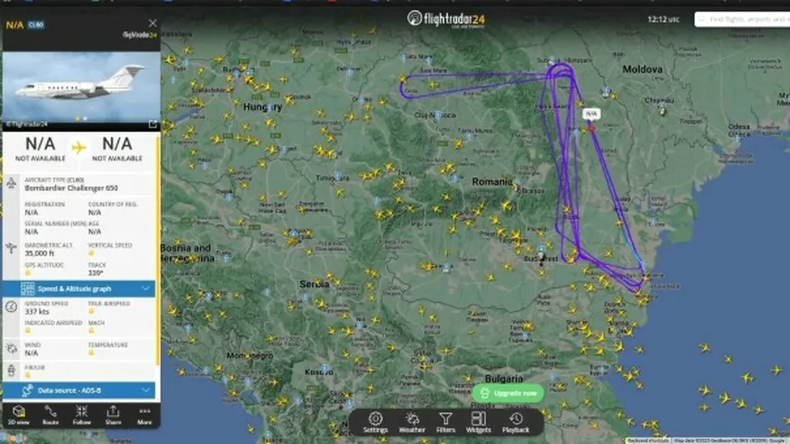 Traseul avionului spion care survolează România de ore bune. Sunt doar două aeronave de acest fel în lume