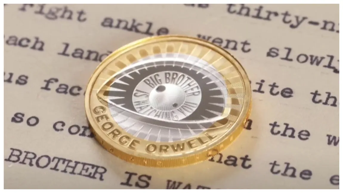 Marea Britanie lansează o monedă care comemorează 75 de ani de la moartea lui George Orwell. Artistul monedelor a lăsat un mesaj cu subînțeles
