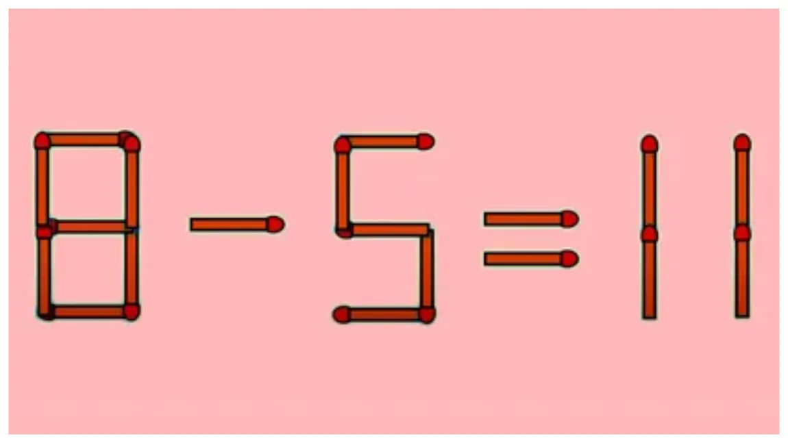 Test IQ cu chibrituri pentru persoanele cu adevărat geniale. Mută un singur chibrit pentru a rezolva ecuația 8 – 5 = 11