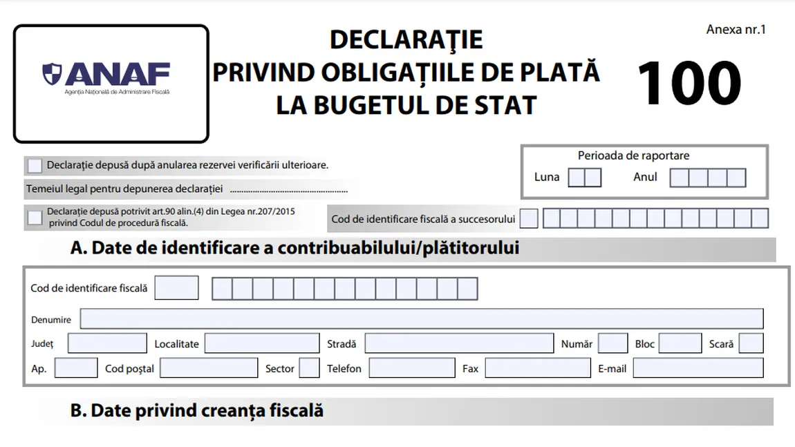 Noi impozite și obligații fiscale în formularul 100. Descarcă aici declarația de la ANAF