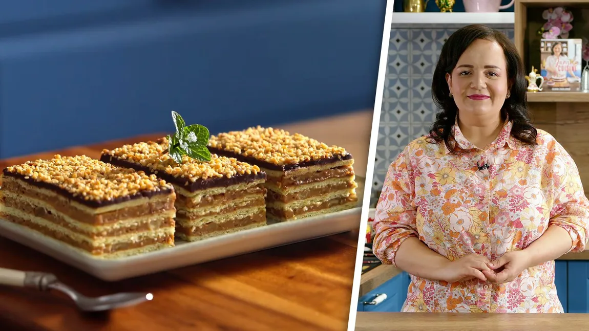 Prăjitură cu foi fragede și cremă de caramel și nucă, un deliciu care se topește în gură. Cum pregătește Jamila acest desert apetisant