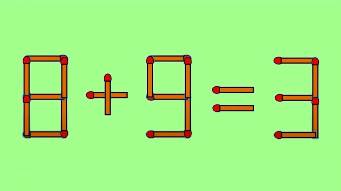 Test IQ. Corectați 8+9=3, mutând un singur băț de chibrit. Doar cele mai agere minți reușesc să afle răspunsul corect în 10 secunde