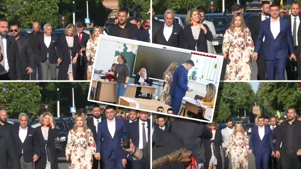 ALEGERI 2025 George Simion s-a prezentat la vot alături de Călin Georgescu, ambii însoţiţi de soţii / VIDEO