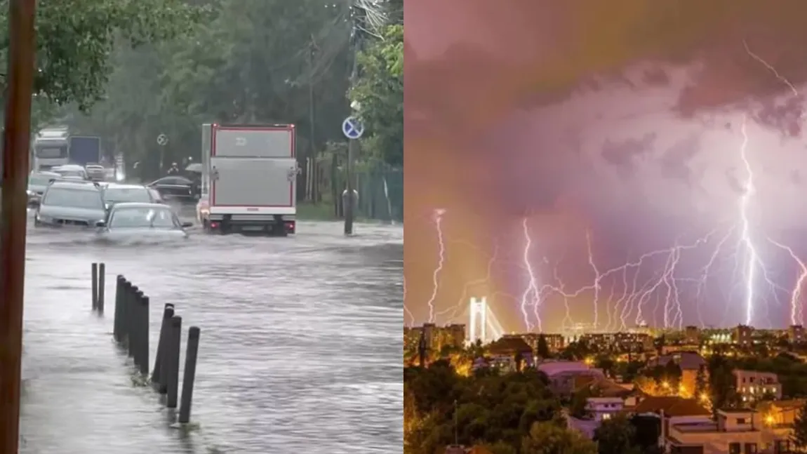 Mașini înghițite de apă în București. Vremea ploioasă a făcut prăpăd în Capitală VIDEO