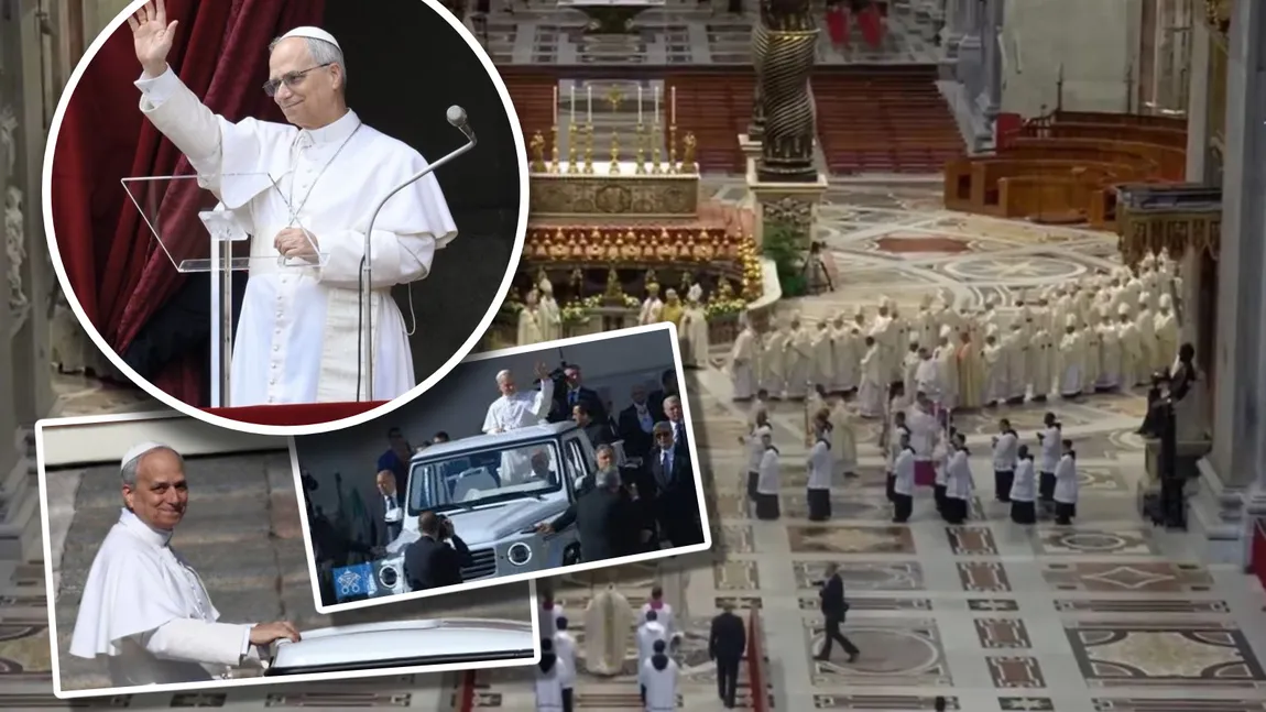 Papa Leon al XIV-lea, cu papamobilul prin Piaţa Sf. Petru înainte de slujba inaugurală a pontificatului său. JD Vance, Volodimir Zelenski şi Ursula von der Leyen, prezenți la ceremonie