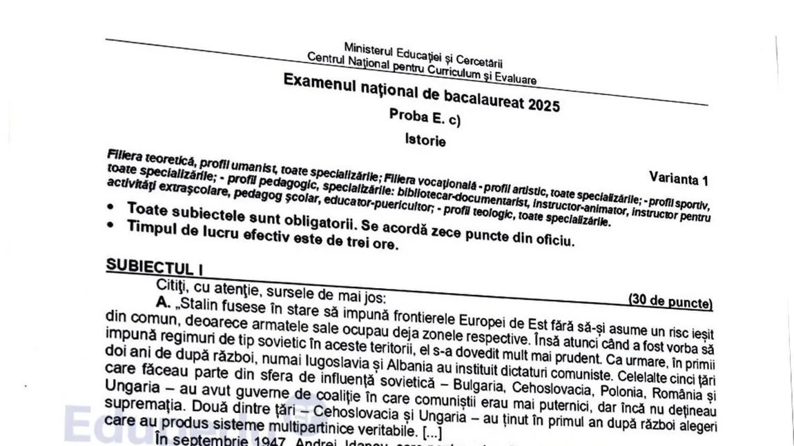 Bareme Istorie Bacalaureat 2025. Profesoara Iuliana Căplescu: La subiectele I și II au fost folosite surse istorice inteligibile. Se pot lua multe note între 8.50 – 10