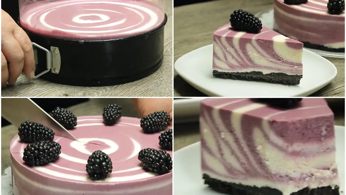 Prăjitură cremoasă cu mure și biscuiți Oreo, fără coacere. Desertul perfect în zilele toride