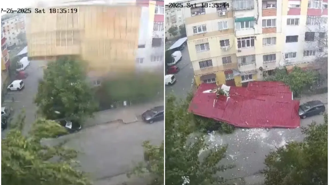 VIDEO Furtuna a doborât acoperișul unui bloc din Calafat. O persoană a fost la un pas să fie strivită