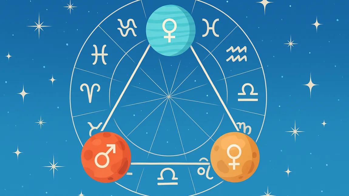 Eveniment astrologic rar: Marele TRIGON de AER - 9 august 2025. Ce aduc Marte, Uranus și Pluto fiecărei ZODII