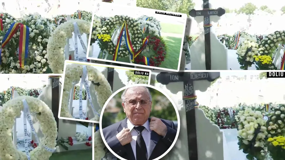 EXCLUSIV Primele imagini cu mormântul lui Ion Iliescu, păzit de militari. Locul de veci este îmbrăcat în marmură albă și coroane de flori. Crucea fostului președinte, schimbată la cimitir! Ce scrie acum pe ea