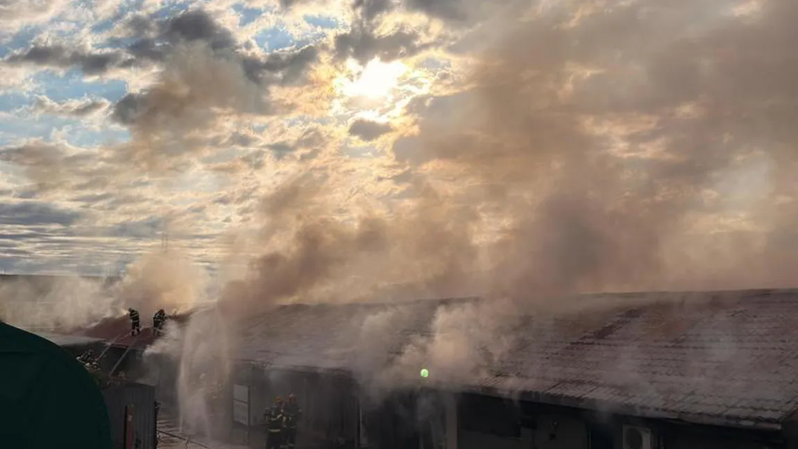 Incendiu violent în apropierea Capitalei, o hală de mase plastice s-a făcut scrum. VIDEO