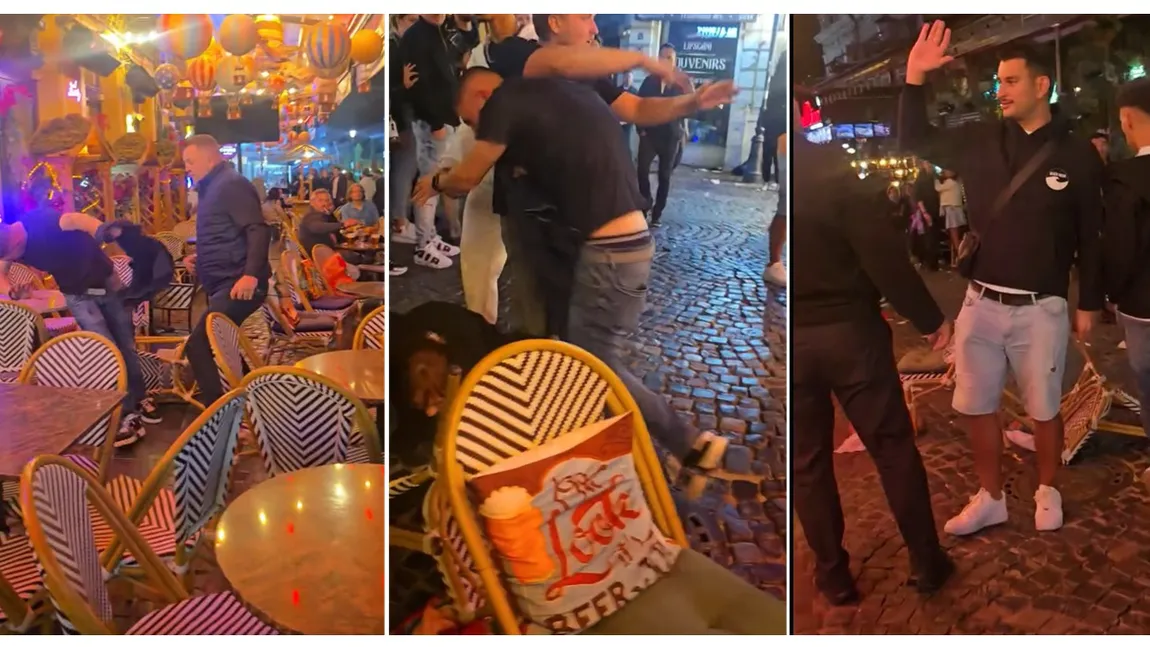 Bătaie ca pe maidan în Centrul Vechi al Capitalei. Clienții și paznicii localului şi-au împărţit pumni şi picioare: „Afară de pe terasă, dă-i drumul de aici!” VIDEO
