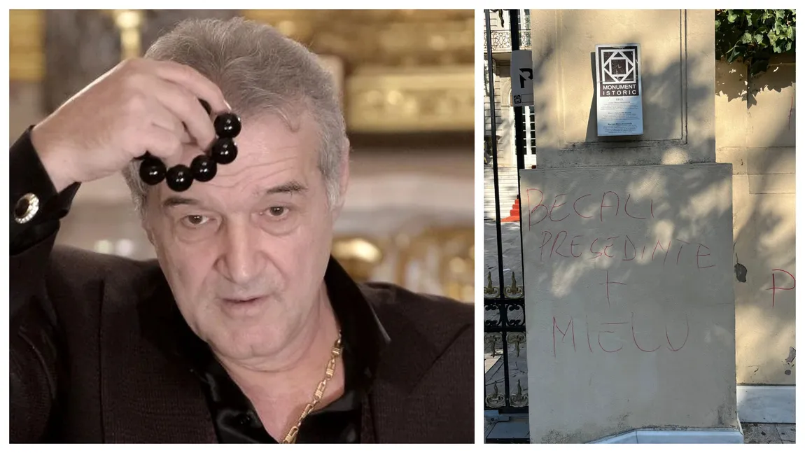 Act de vandalism la palatul lui Gigi Becali. Mesaje cu tentă politică şi poze cu Simona Halep: 