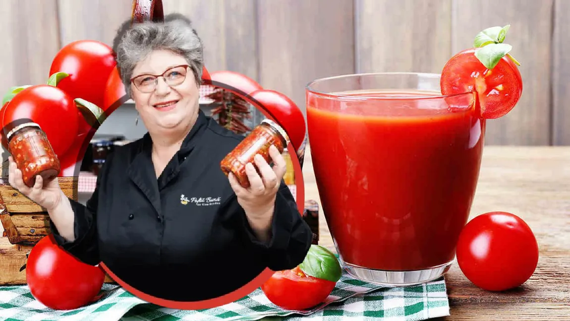 Rețetă de suc de roșii fără conservanți. Gina Bradea dezvăluie secretul pentru un preparat natural, fără E-uri