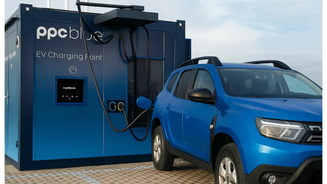 PPC lansează prima stație de încărcare rapidă care funcționează cu energie solară. Este gratuit pentru toți cei care au mașini electrice