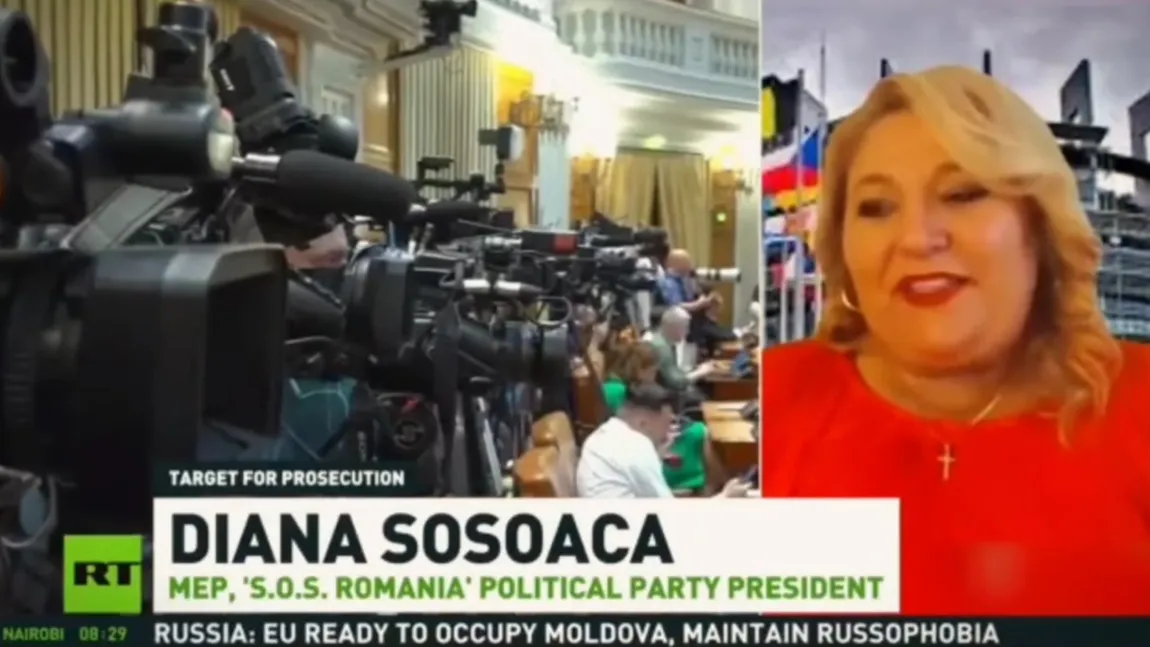 Diana Șoșoacă s-a plâns la Russia Today că este persecutată politic în România în timp ce fostul soţ era audiat la DIICOT. Într-un alt interviu pentru televiziune se lăuda că e „putinistă” și că „iubește Rusia”