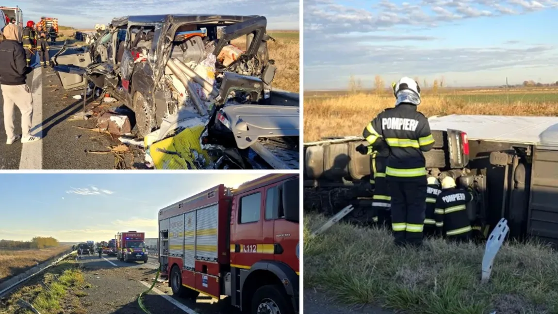Accident grav pe A1, sunt opt victime. Un TIR și un microbuz s-au ciocnit violent, trafic blocat. Intervine elicopterul SMURD