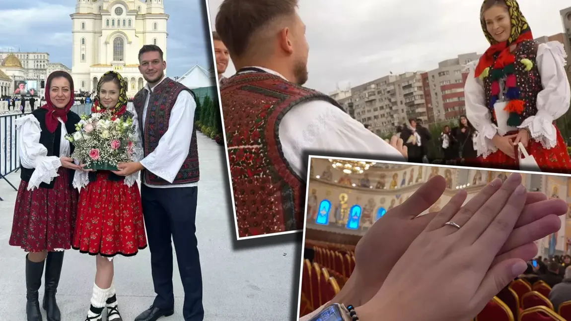 Cerere în căsătorie pe treptele Catedralei Naționale. Primul cuplu care și-a jurat iubire veșnică în mărețul lăcaș de cult. David este polițist, iar Măriuca, studentă la Drept