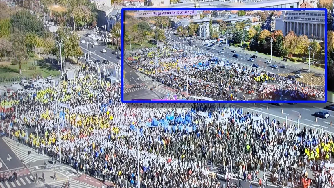 Protest masiv în Capitală pentru salarii și pensii. Românilor le-a ajuns cuțitul la os, revoltă față de austeritatea lui Bolojan