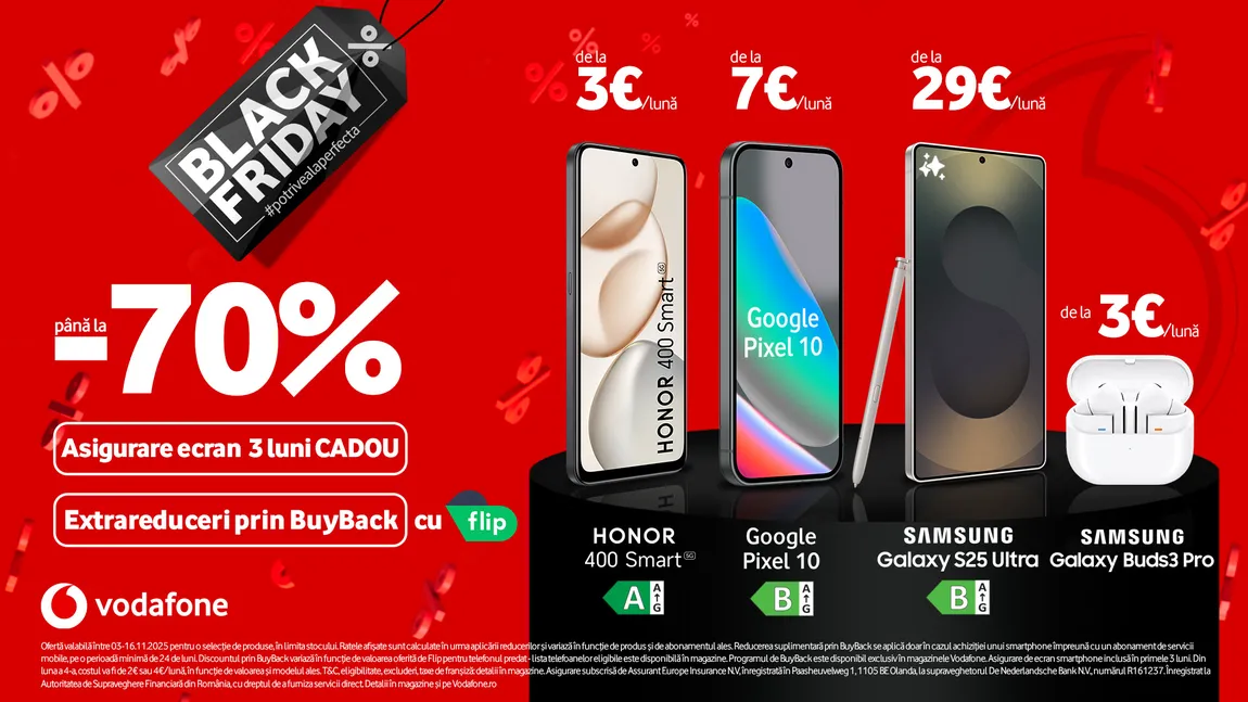 Black Friday de la Vodafone aduce potriveala perfectă cu reduceri de până la 70%