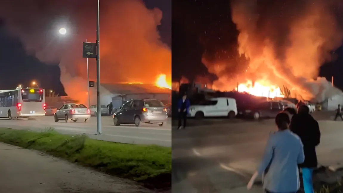 Incendiu foarte violent lângă București. Flăcările ard între Pasajul Domnești și Stația Electrică