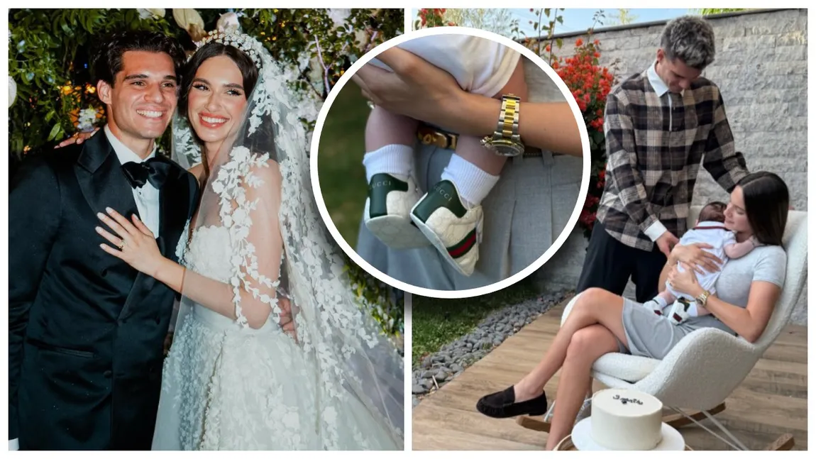 Elena și Ianis Hagi au sărbătorit trei luni alături de fiul lor. Micuțul Giorgios a primit un tort special cu această ocazie