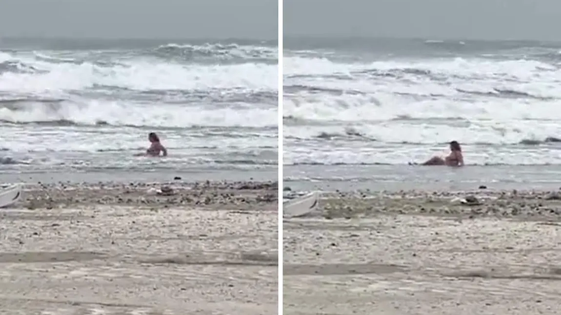 Imagini uluitoare din Mamaia: O femeie a făcut baie în mare deși afară erau 8 grade