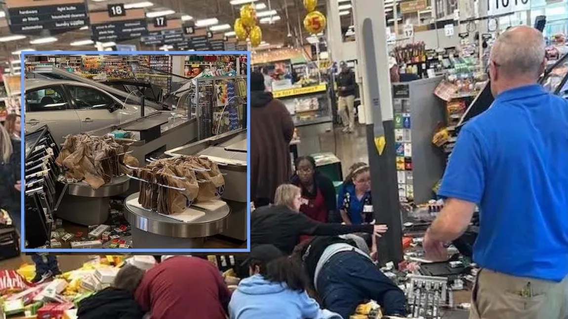 Teroare la supermarket: o mașină a spart vitrina şi s-a oprit în clienții aflați la casele de marcat. Primul bilanţ: patru victime