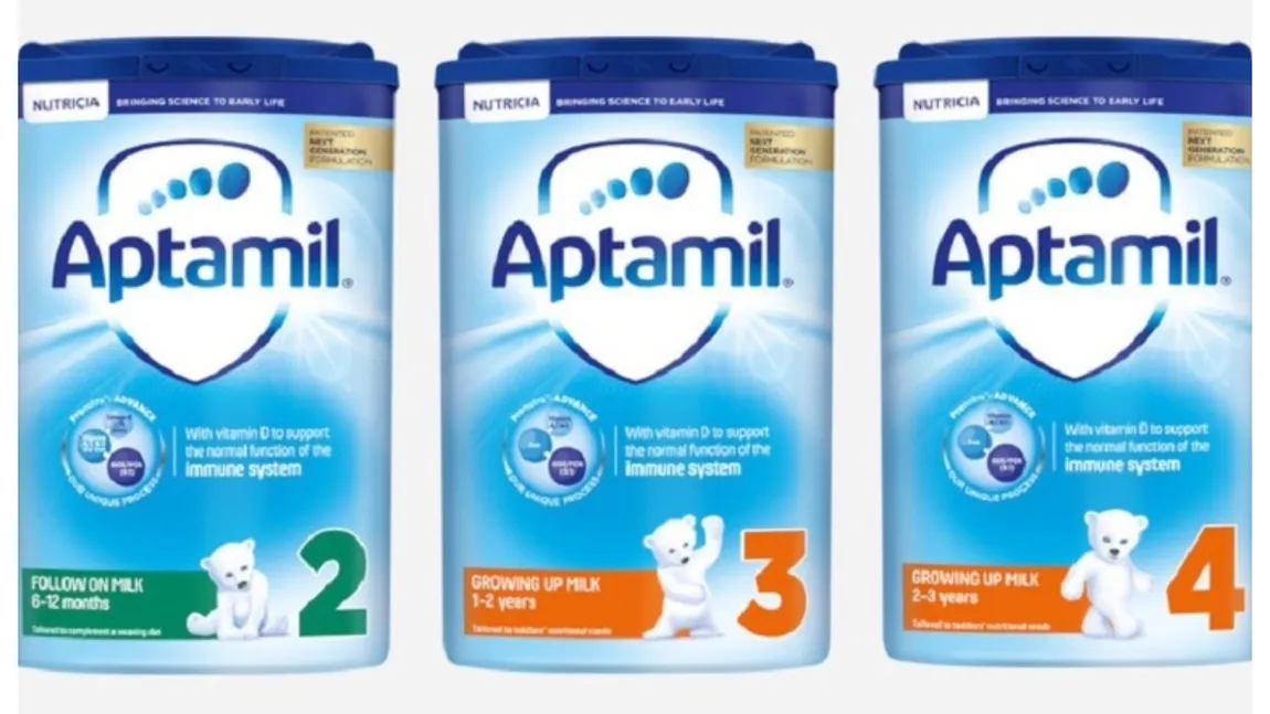 Alertă în supermarketuri. Danone a retras trei loturi de lapte praf Aptamil din cauza unei posibile contaminări cu o toxină periculoasă