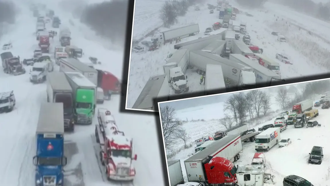 Peste 100 de mașini implicate într-un carambol, în Michigan, din cauza unei furtuni puternice de zăpadă. Viscolul a paralizat mare parte din SUA