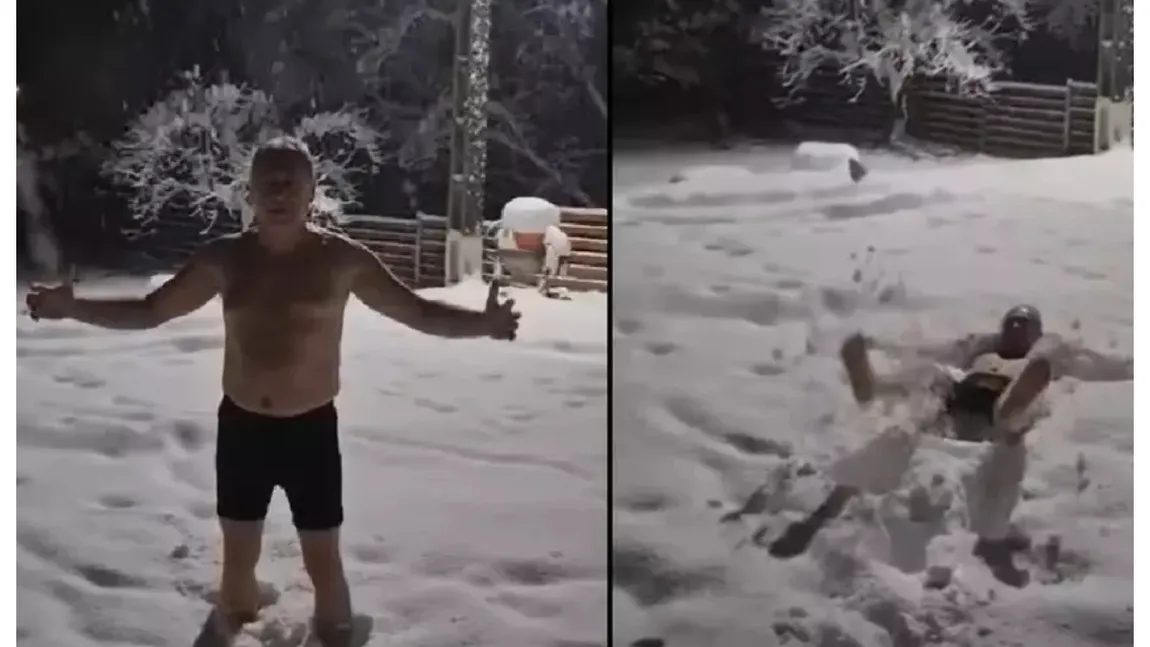 Imagini inedite cu fostul șef ANAF. Lucian Heiuş a imitat-o pe Cristela Georgescu şi a făcut baie în zăpadă, la bustul gol: „După două zile curent