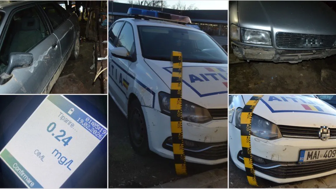 Şofer băut şi fără permis a intrat cu maşina în autospeciala Poliţiei şi apoi a fugit VIDEO