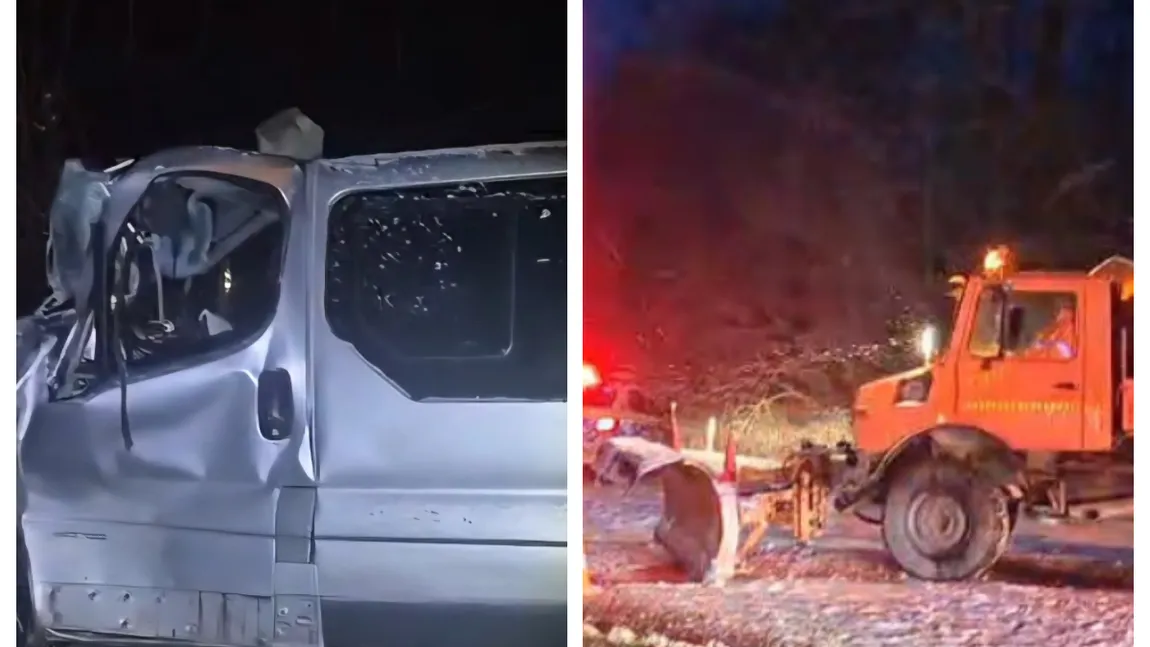 Accident grav luni dimineață. Mai multe persoane au fost rănite în urma impactului dintre un microbuz și o autospecială de deszăpezire