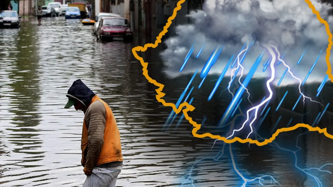 Alertă meteo COD PORTOCALIU de inundații. Județele lovite de fenomene meteo periculoase până mâine, la ora 12