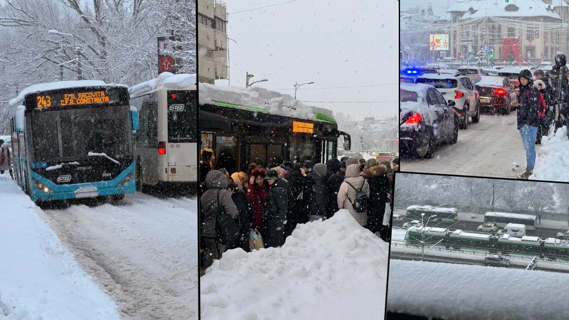 Zăpada blochează Capitala! Circulația transportului public, afectată din cauza ninsorii abundente. Zeci de autobuze și tramvaie, împotmolite în mai multe zone din București