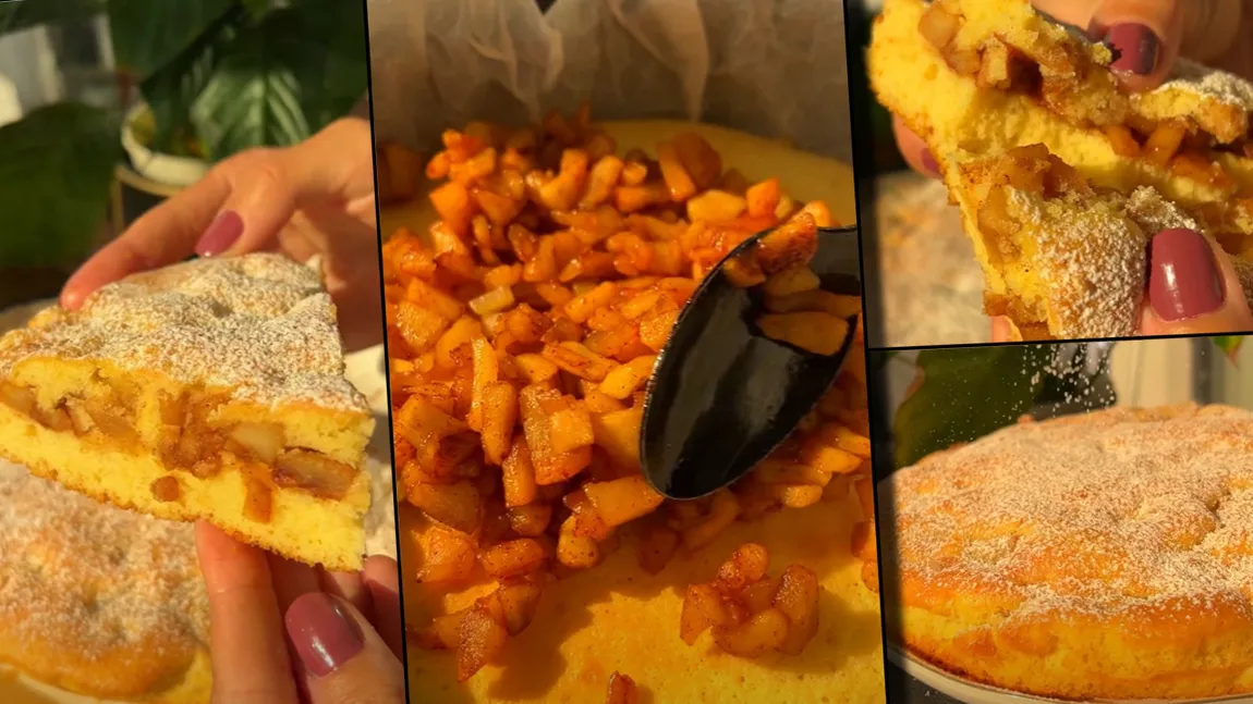 Desertul care îți amintește de copilărie: prăjitură pufoasă cu mere și scorțișoară. Rețeta simplă și rapid de preparat