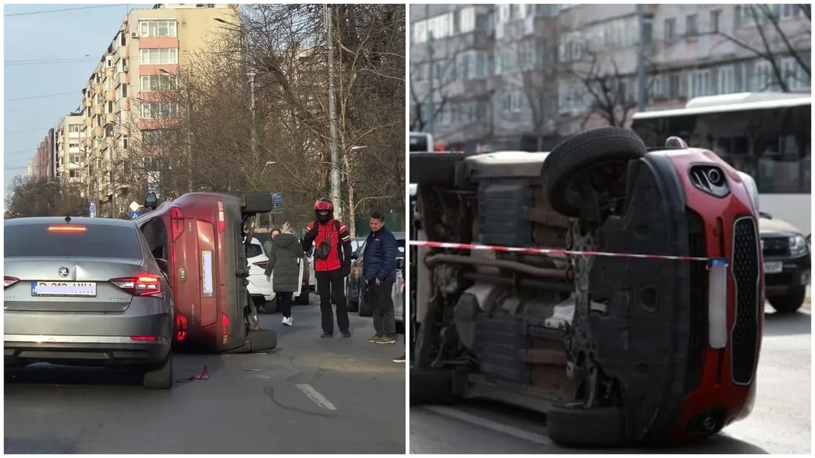 Accident cu șase mașini lângă Spitalul Colentina, în București. Un autoturism s-a răsturnat